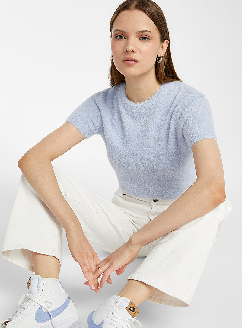 Twik Baby Blue Short-sleeve chenille sweater for women