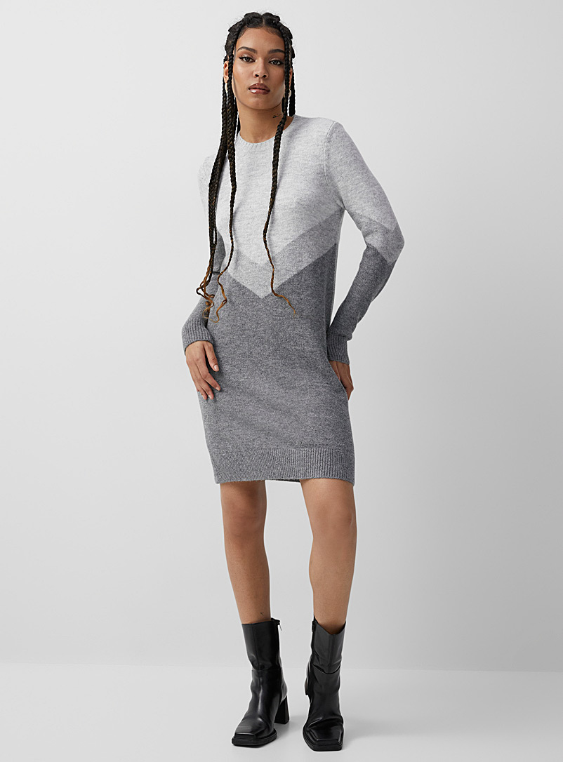 Icône Patterned Grey Brushed-knit sweater dress for women