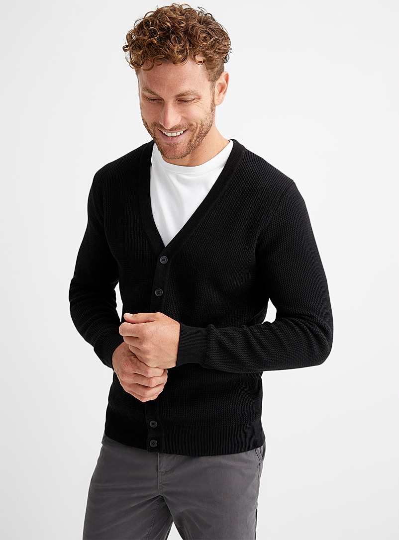 Le 31 Black Zigzag-knit cardigan for men