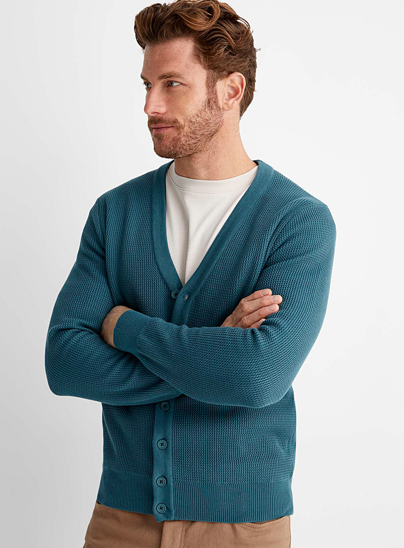 Le 31 Slate Blue Zigzag-knit cardigan for men