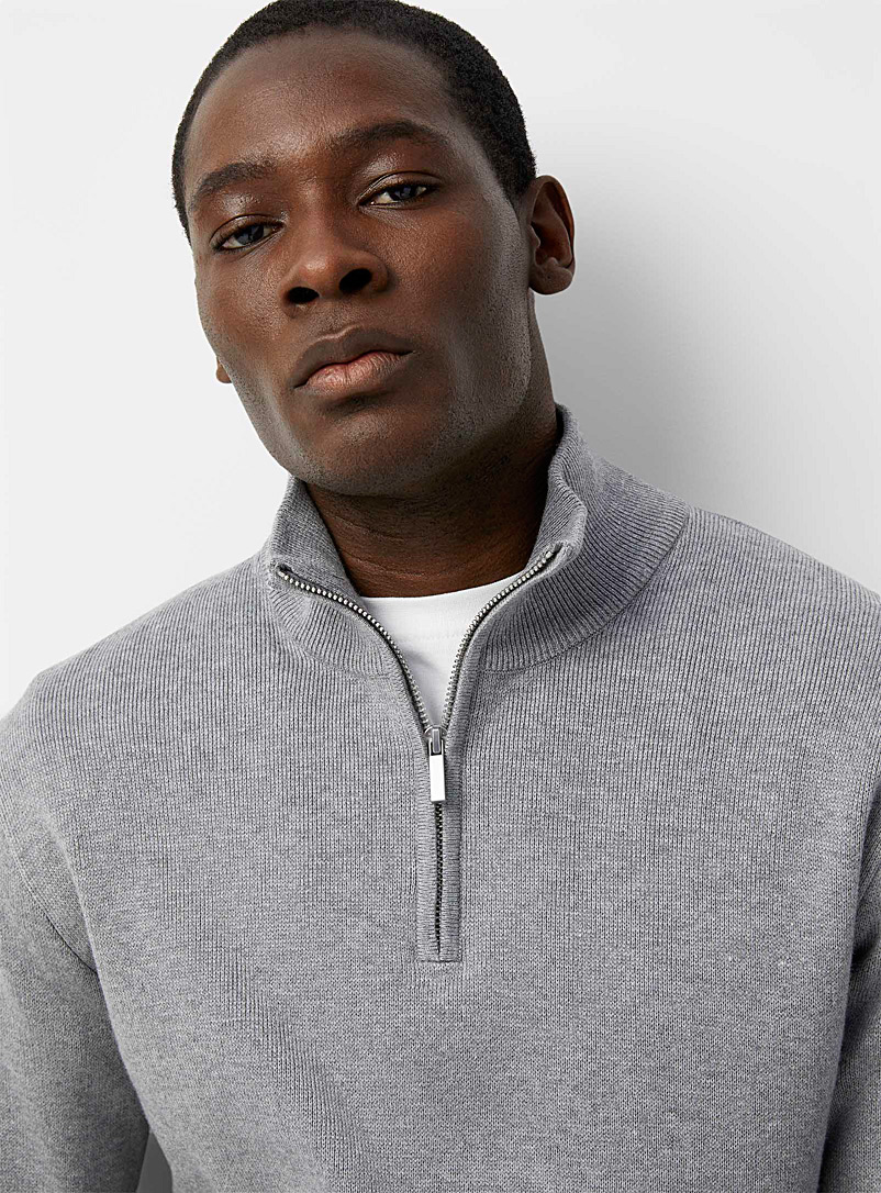 Le 31 Charcoal Half-zip minimalist sweater for men