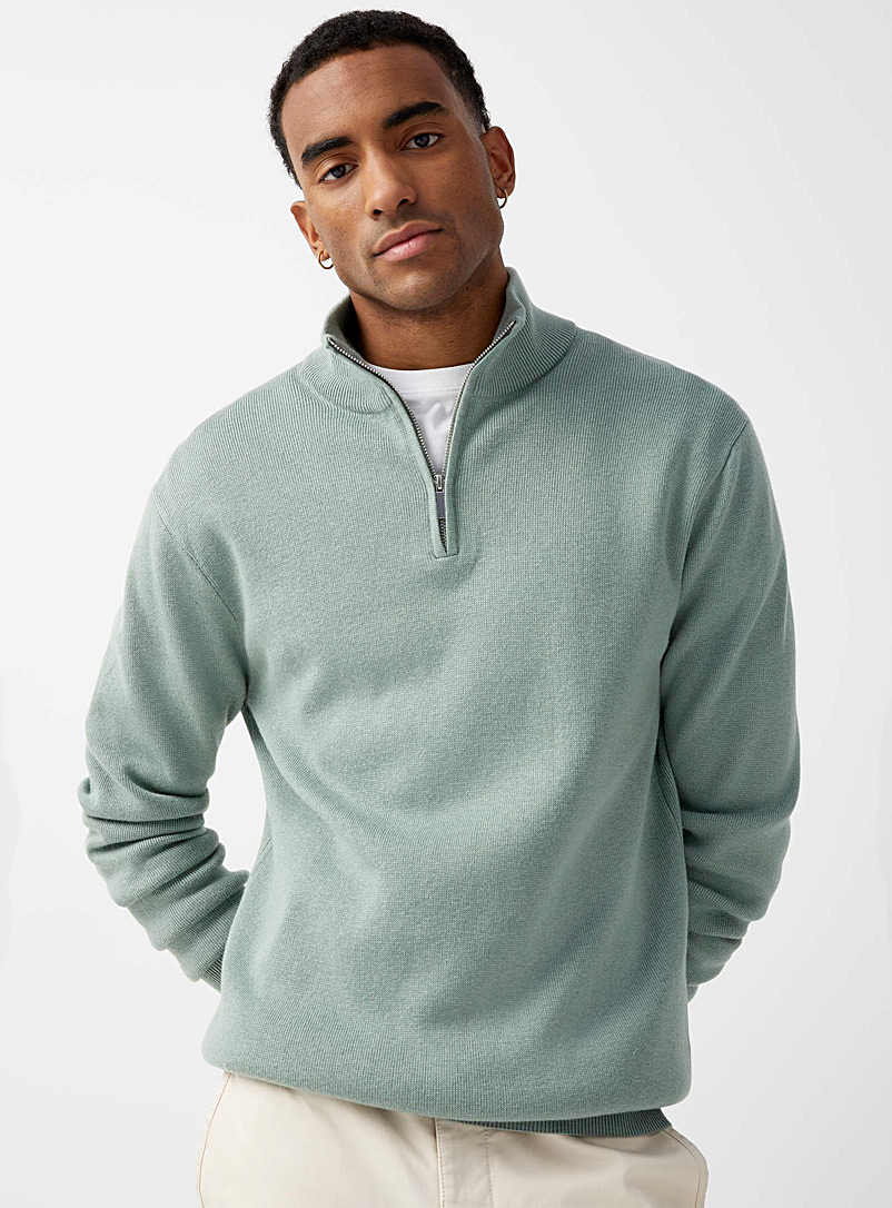 Le 31 Green Half-zip minimalist sweater for men