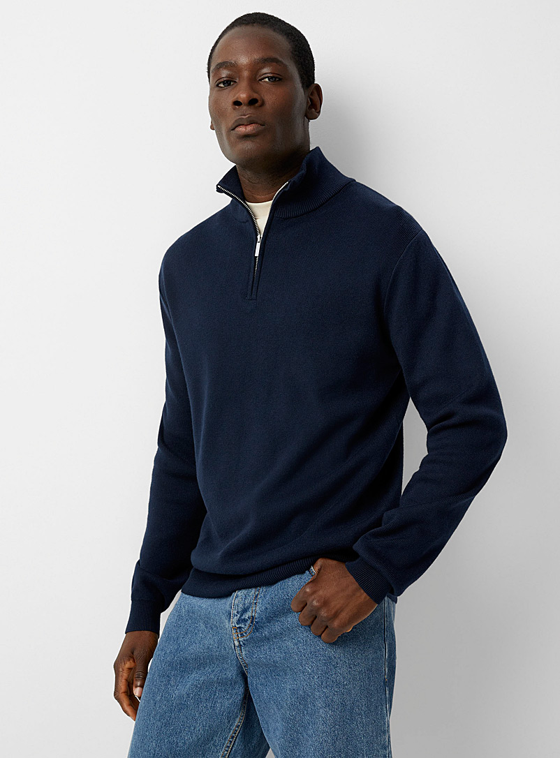 Le 31 Marine Blue Half-zip minimalist sweater for men