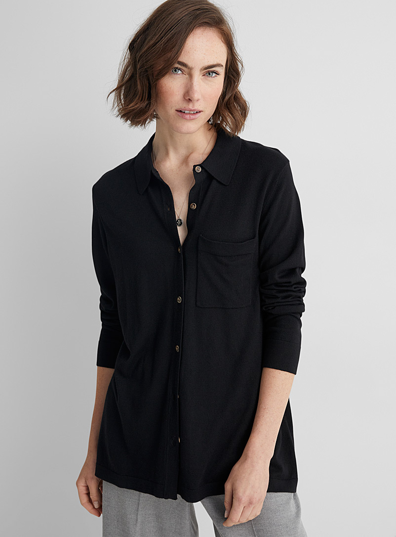 Contemporaine Black Loose fluid knit shirt for women