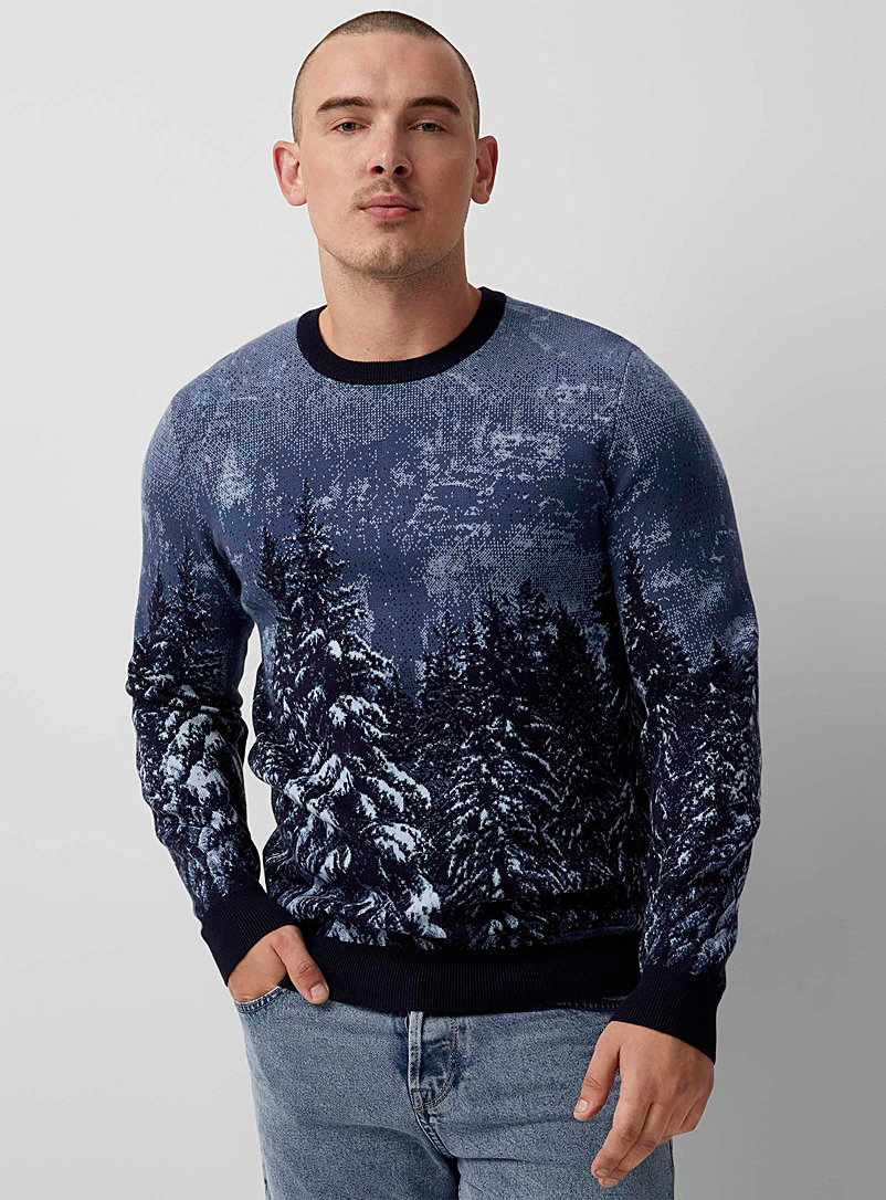 Le 31 Patterned Blue Boreal jacquard sweater for men