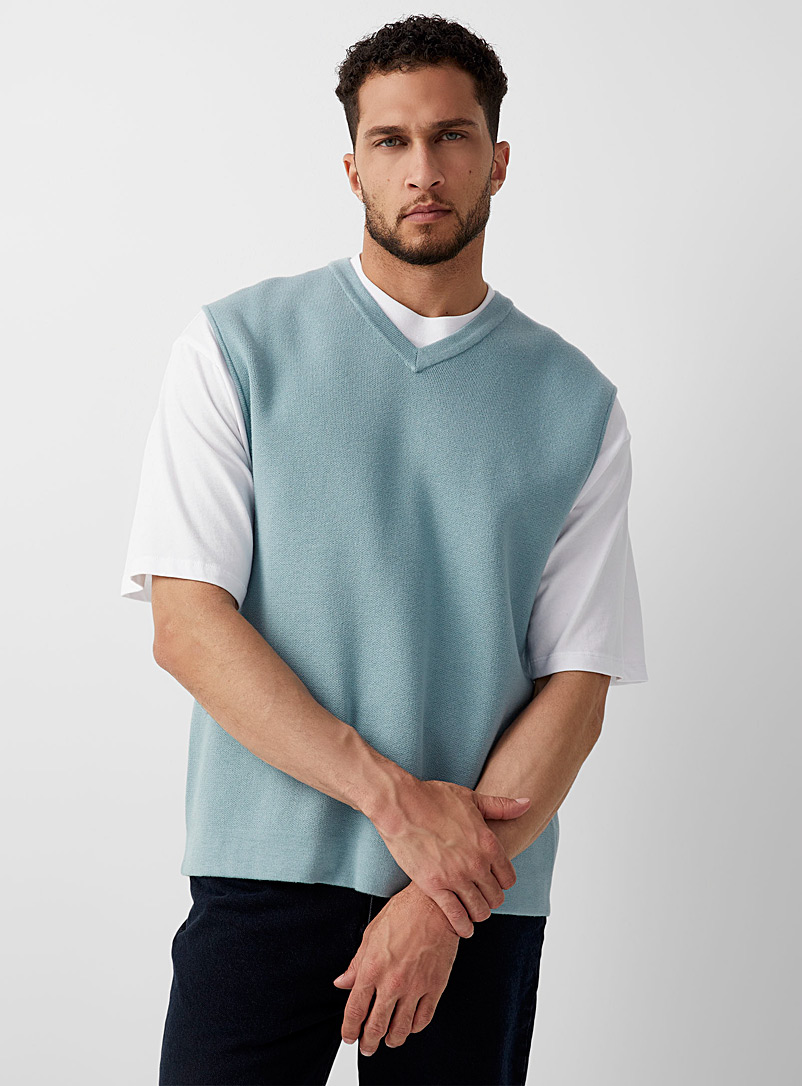 Le 31 Teal Structured-knit minimalist sweater vest for men