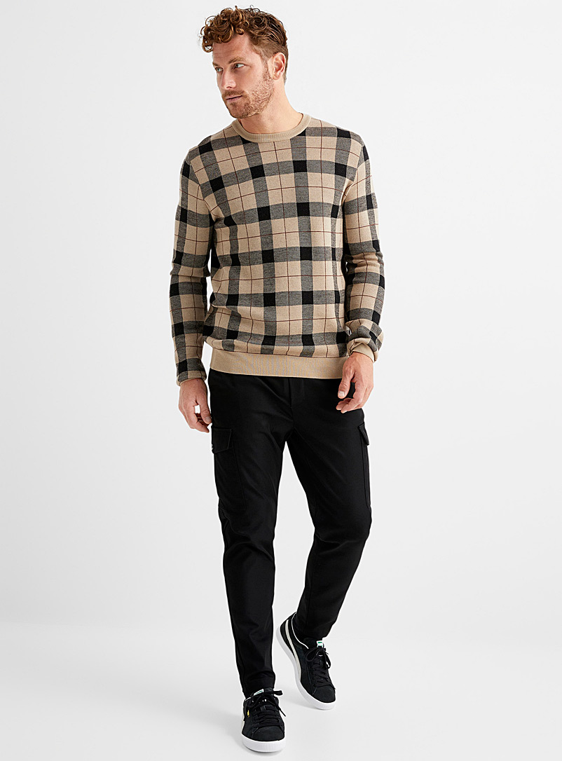 Le 31 Tan Heritage check sweater for men