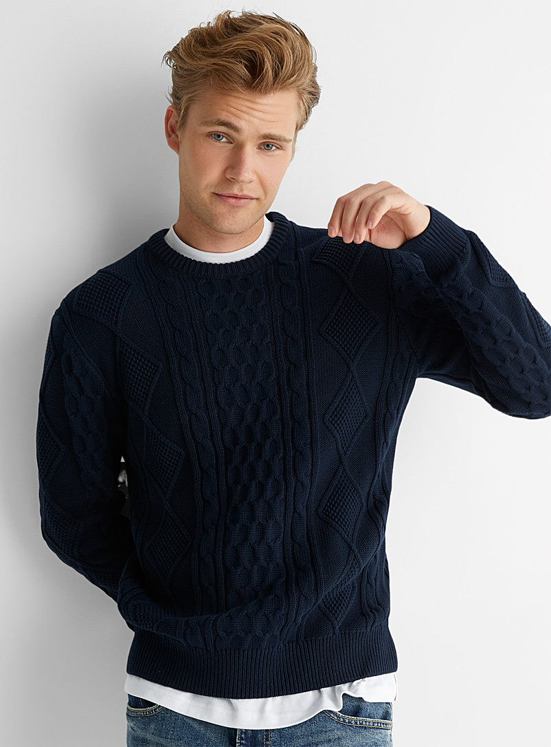 Le 31 Baby Blue Coastal cable sweater for men