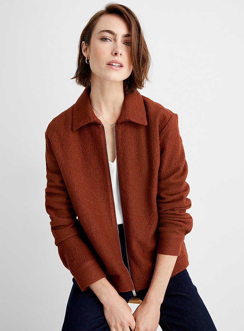 Contemporaine Copper Boiled wool zip jacket for women