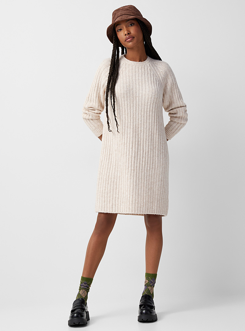 Twik Ecru/Linen Rib-knit shift dress for women