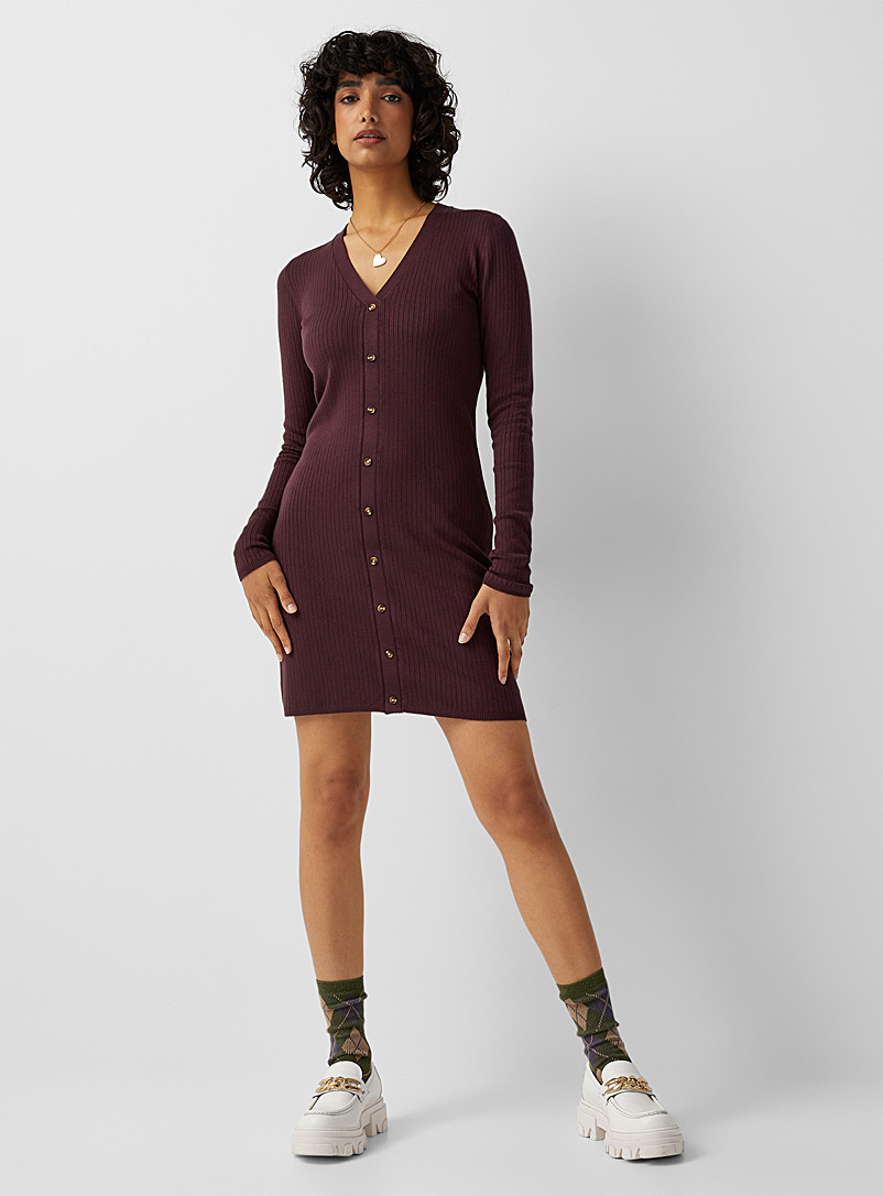 Twik Medium Brown Finely-ribbed buttoned dress for women