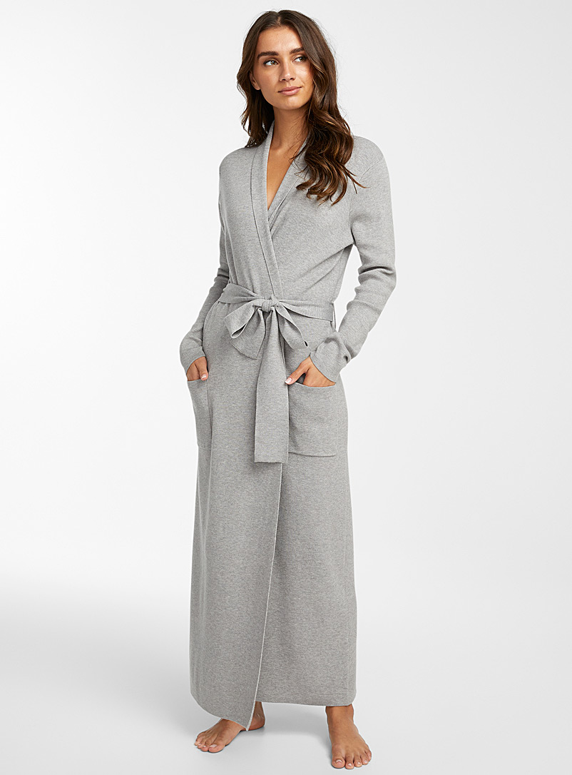 Miiyu Grey Knit maxi robe for women