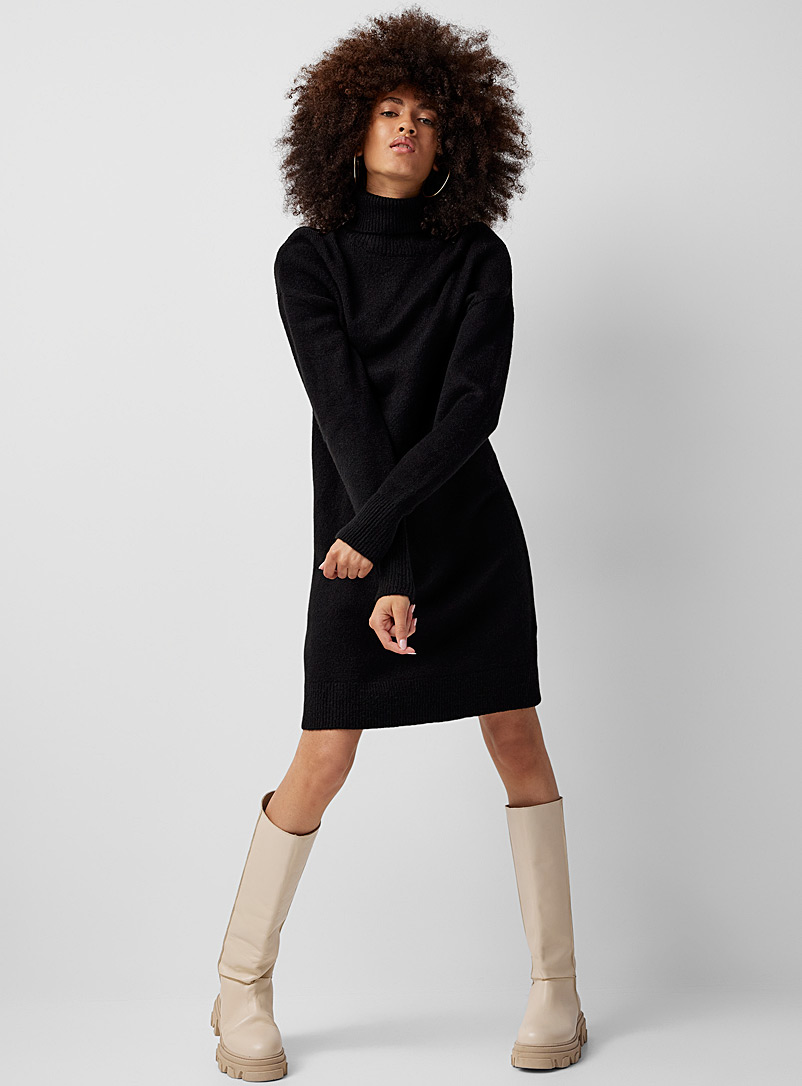 Twik Black Plush knit turtleneck dress for women