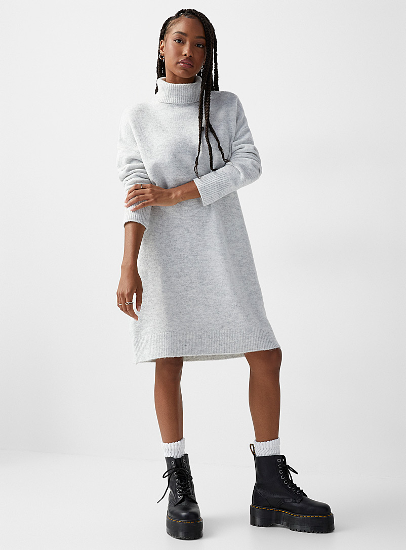 Twik White Plush knit turtleneck dress for women