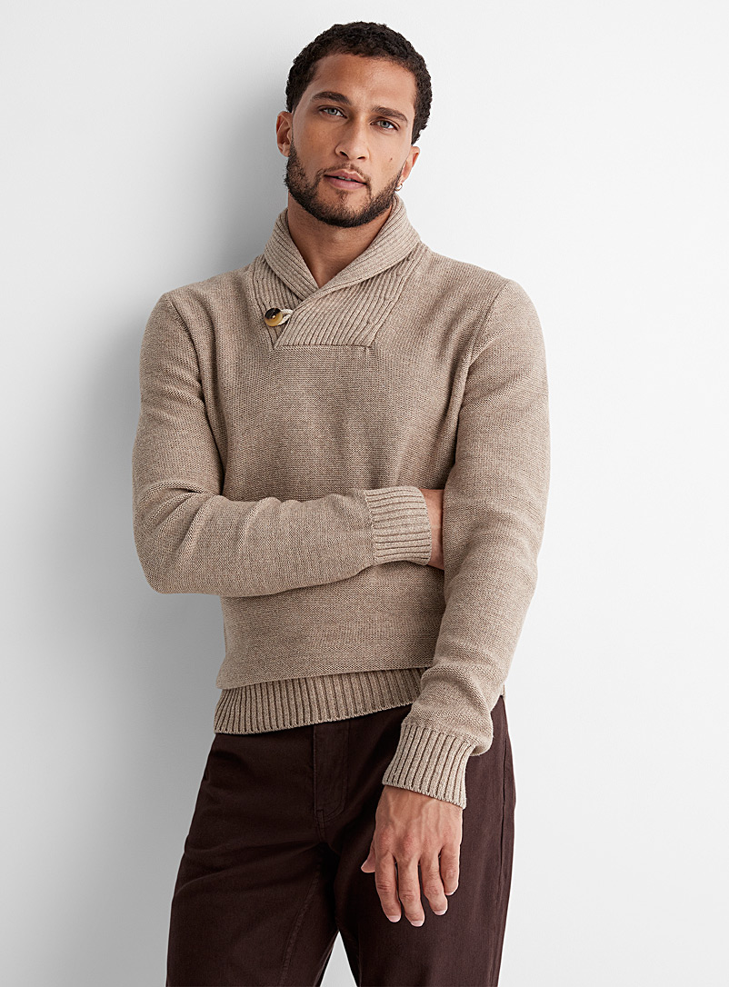 Le 31 Tan Naval shawl-collar sweater for men
