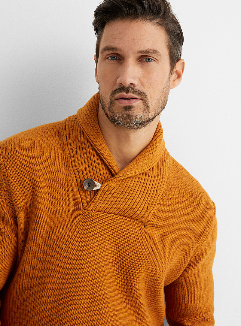 Le 31 Orange Ochre Naval shawl-collar sweater for men
