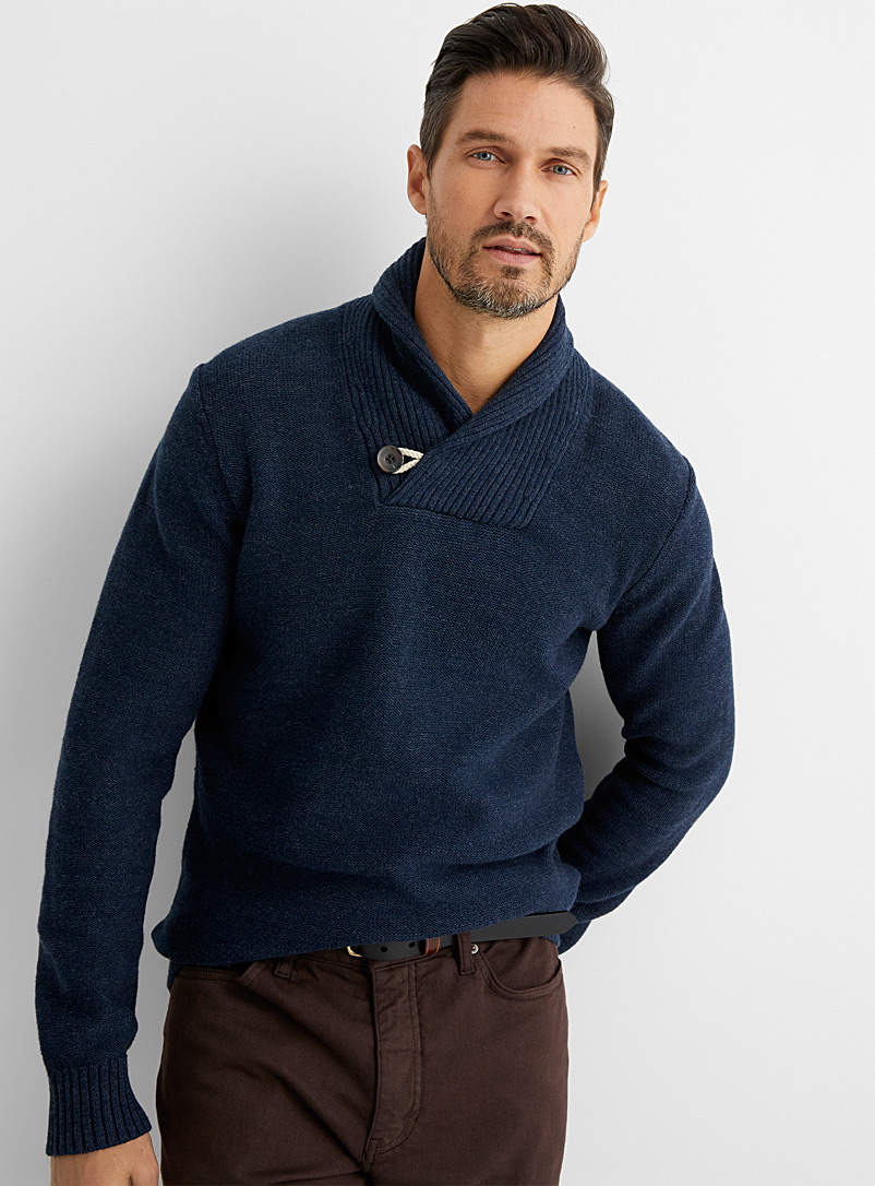 Le 31 Marine Blue Naval shawl-collar sweater for men