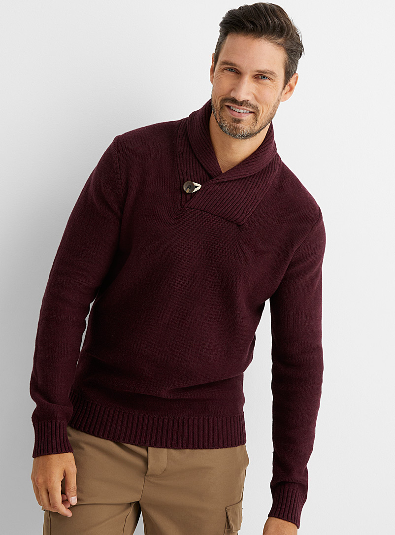 Le 31 Ruby Red Naval shawl-collar sweater for men