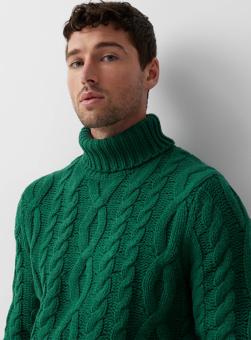 Le 31 Green Monochrome cable knit turtleneck for men