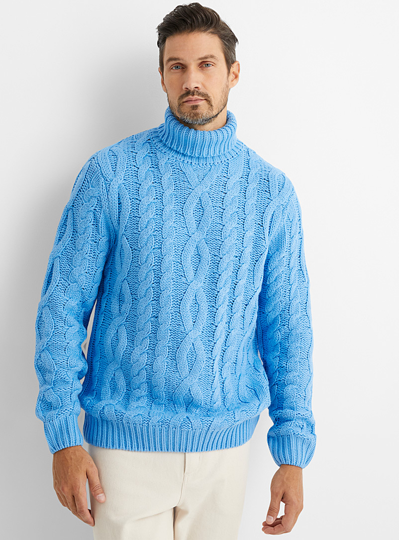 Le 31 Cream Beige Monochrome cable knit turtleneck for men