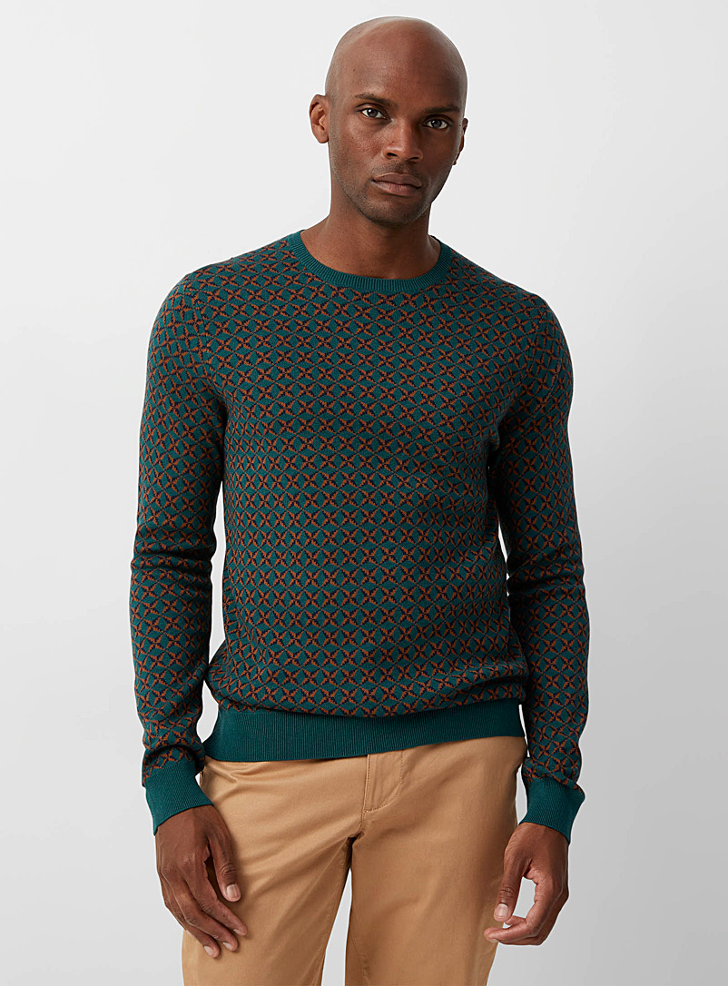 Le 31 Patterned Brown Geometric jacquard sweater for men