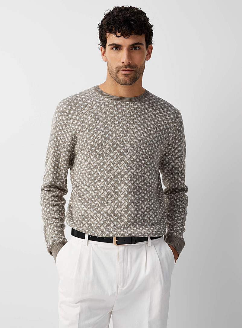Le 31 Mossy Green Geometric jacquard sweater for men