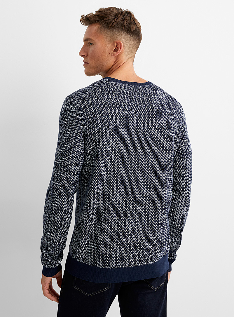 Le 31 Marine Blue Geometric jacquard sweater for men