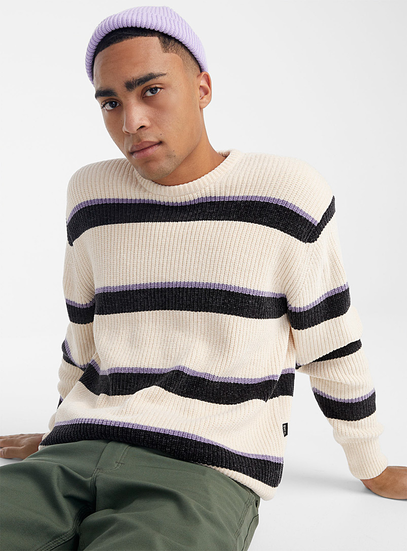 Djab Ivory White Chenille knit striped sweater for men