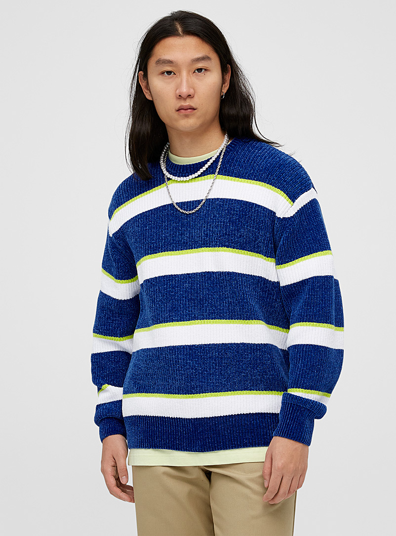Djab Ivory White Chenille knit striped sweater for men