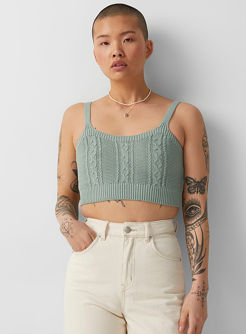 Twik Slate Blue Cables and moss stitch cropped cami for women