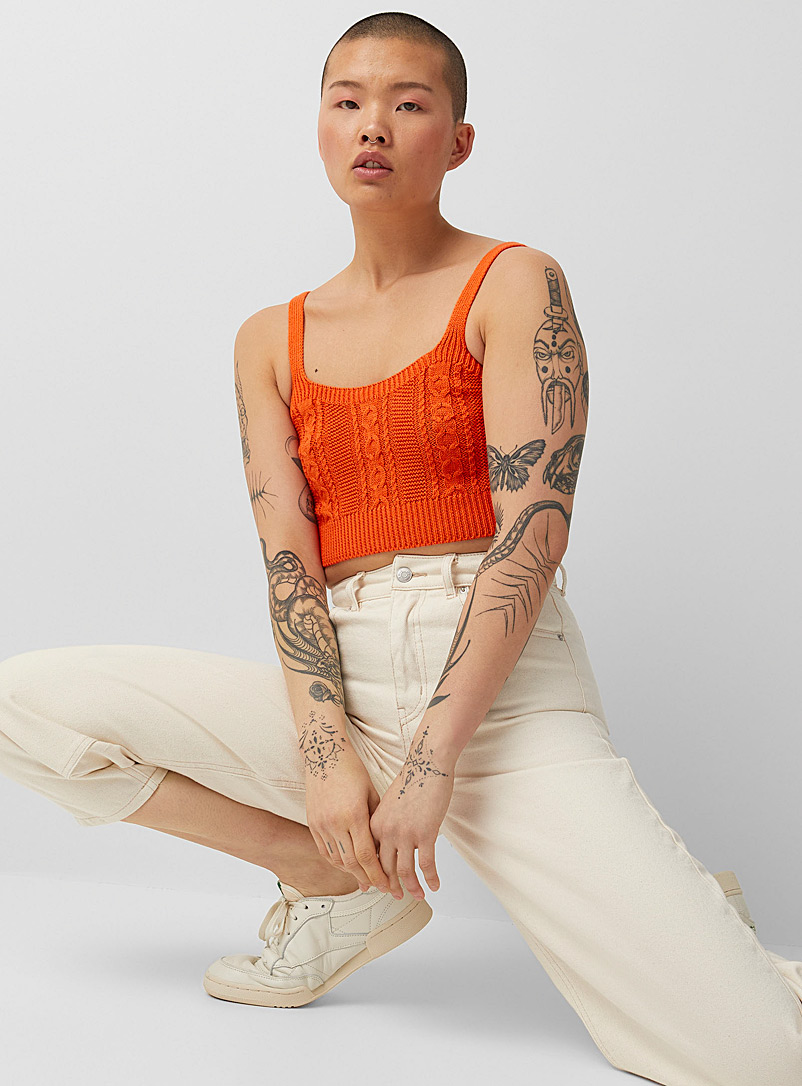 Twik Orange Cables and moss stitch cropped cami for women