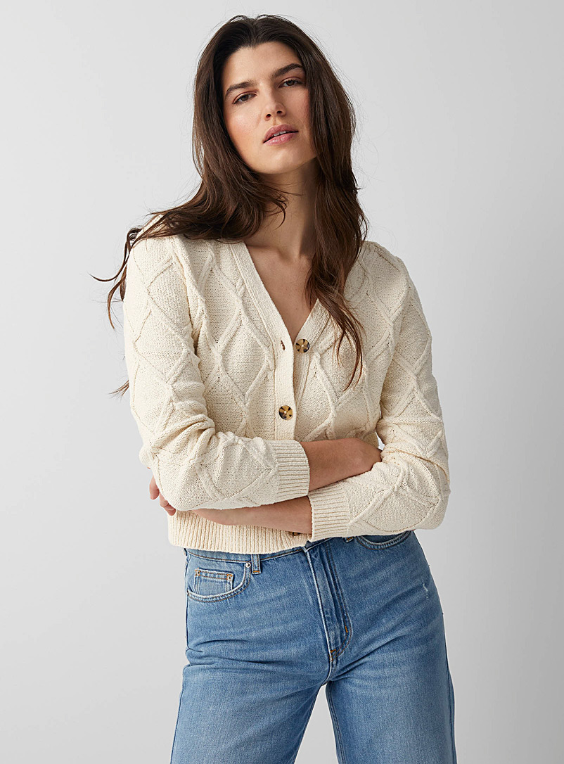 Contemporaine Cream Beige Twisted cables cardigan for women