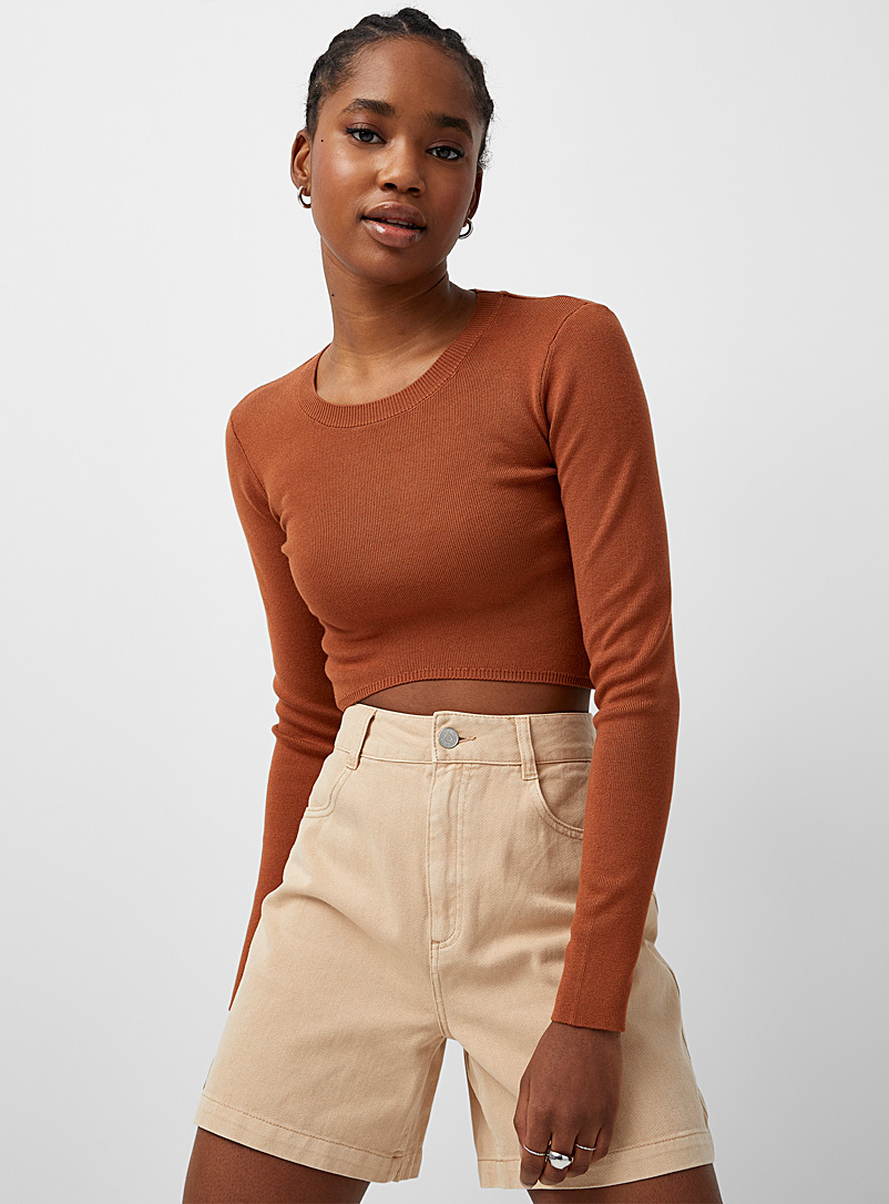 Twik Dark Brown Asymmetric cropped sweater for women