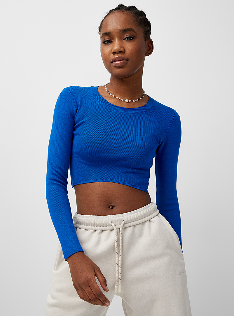Twik Blue Asymmetric cropped sweater for women
