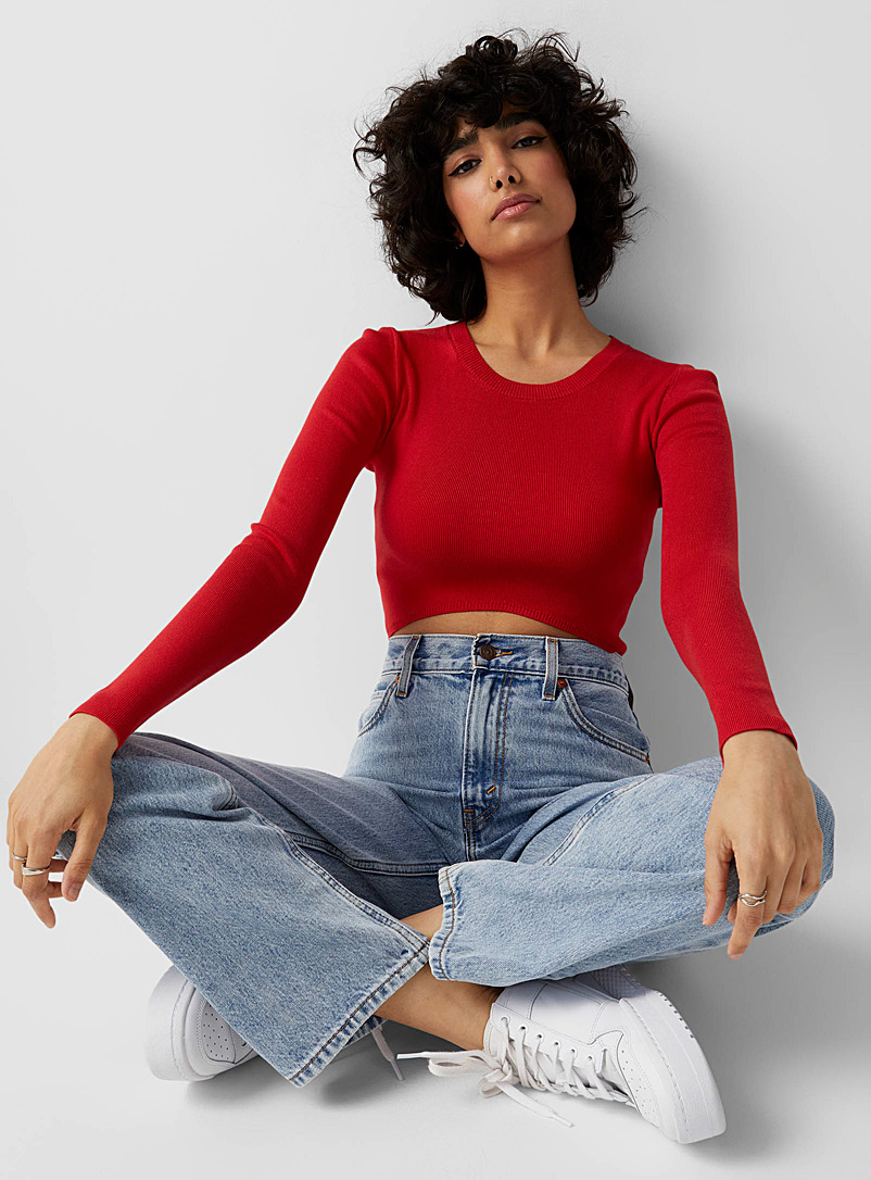 Twik Red Asymmetric cropped sweater for women