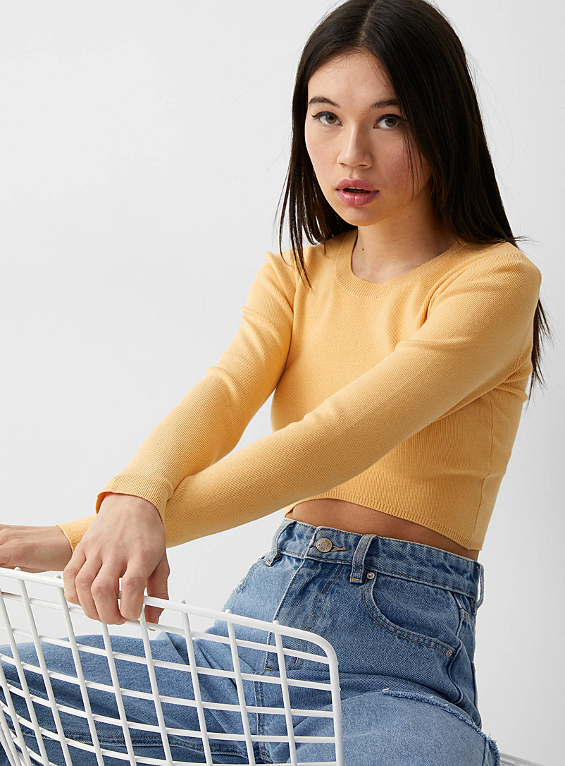 Twik Light Yellow Asymmetric cropped sweater for women