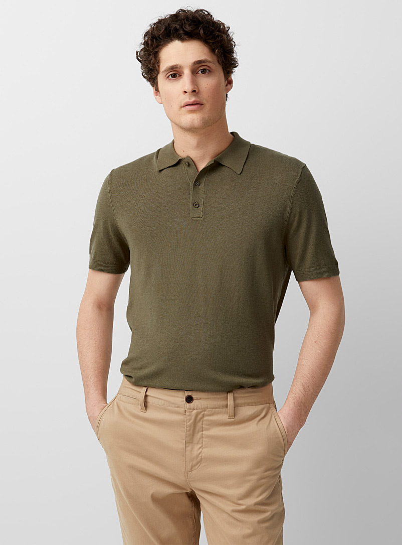 Le 31 Mossy Green Silky knit polo for men