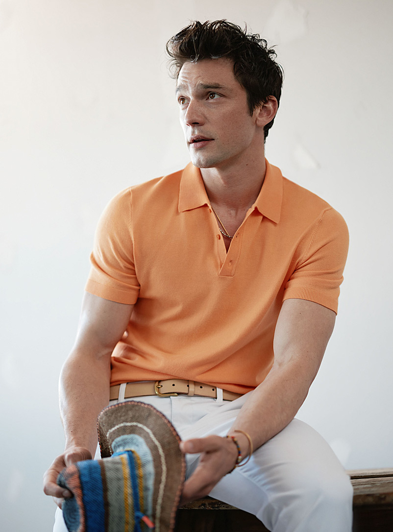 Le 31: Le polo tricot soyeux Orange pâle pour homme