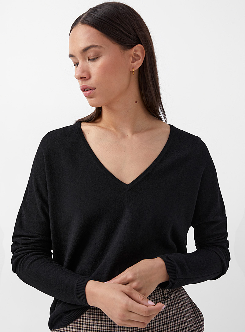 Contemporaine Black Responsible merino V-neck sweater for women