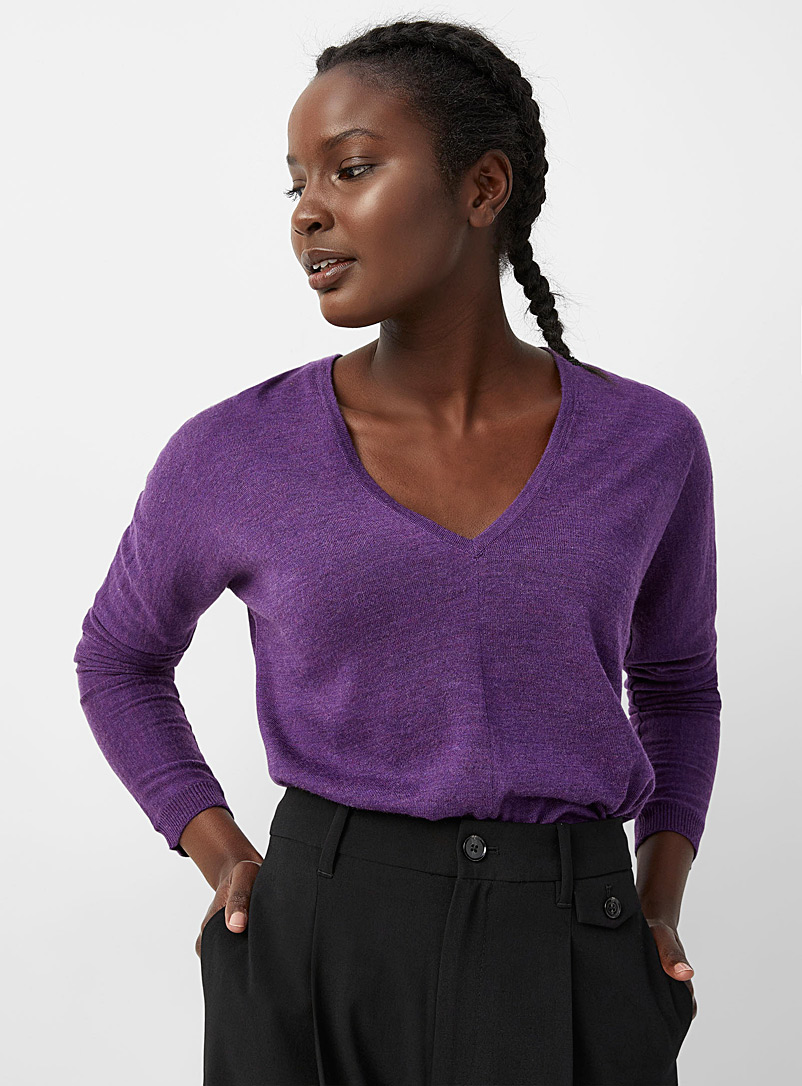 Contemporaine Mauve Responsible merino V-neck sweater for women