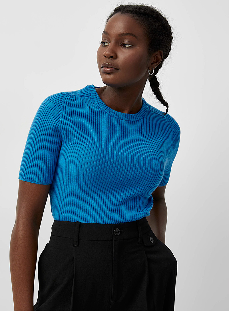Contemporaine Teal Responsible merino wool ribbed sweater for women