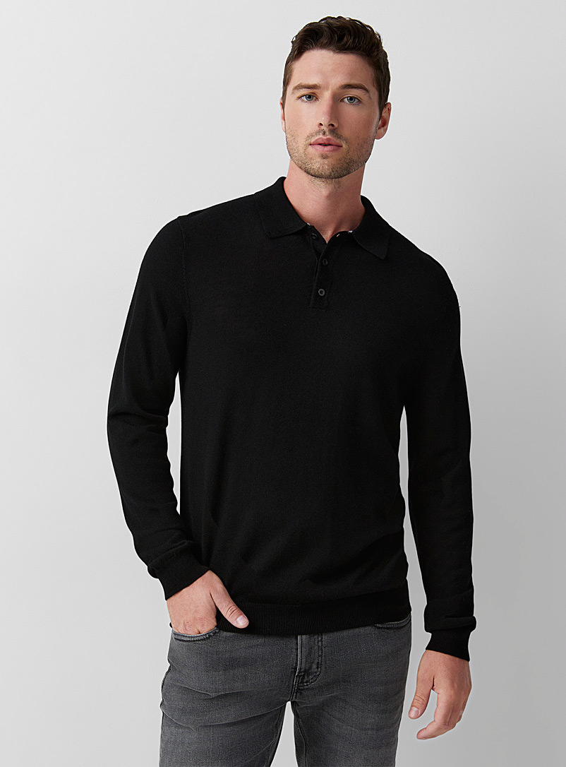 Le 31 Black Eco-friendly merino wool polo sweater for men