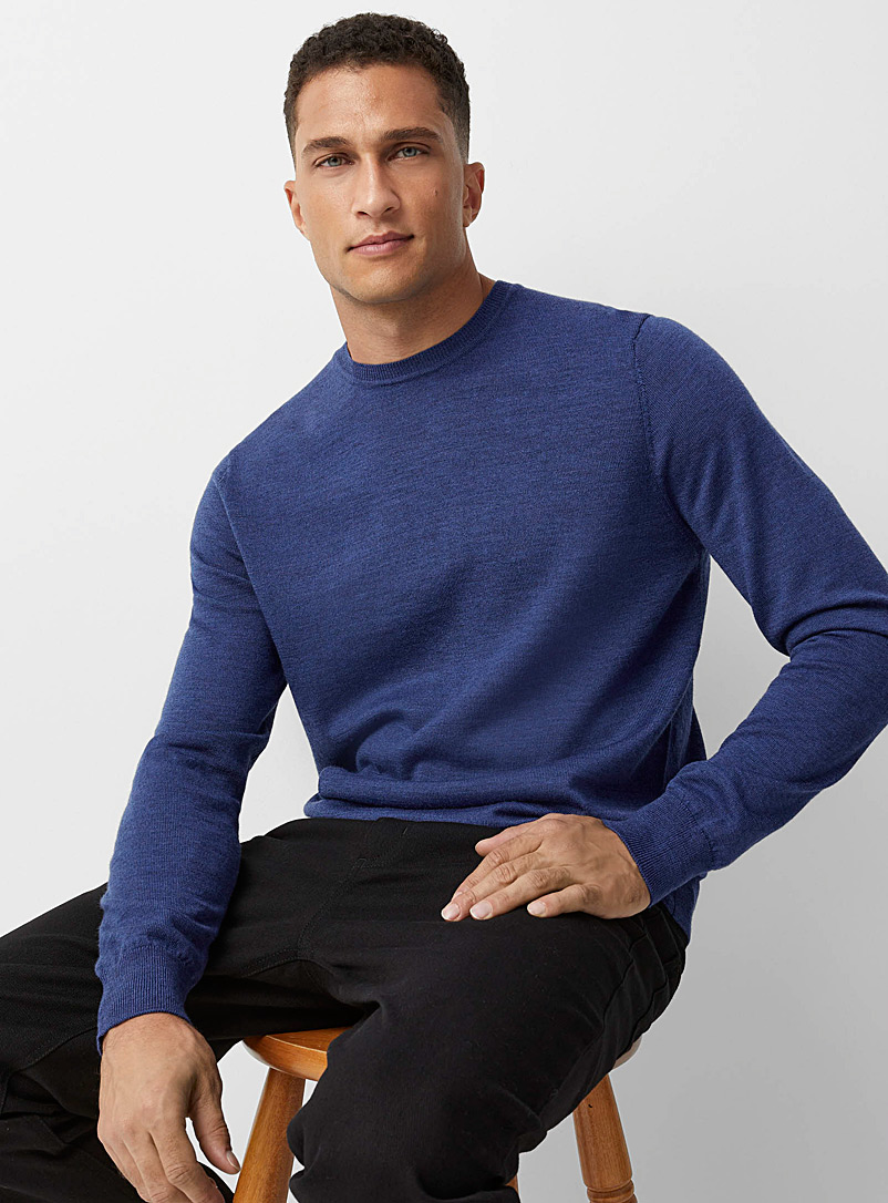 Le 31 Slate Blue Responsible merino crew-neck sweater for men