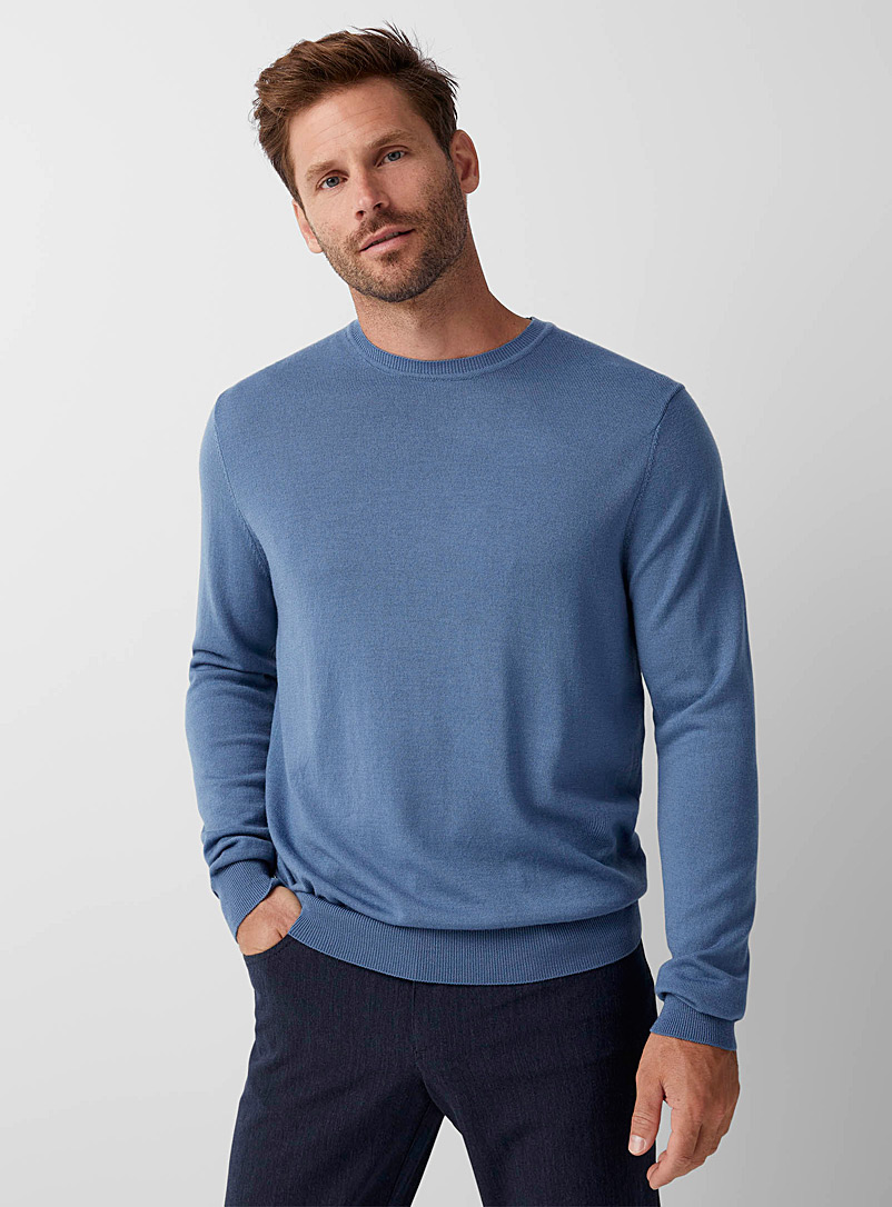 Le 31 Baby Blue Responsible merino crew-neck sweater for men