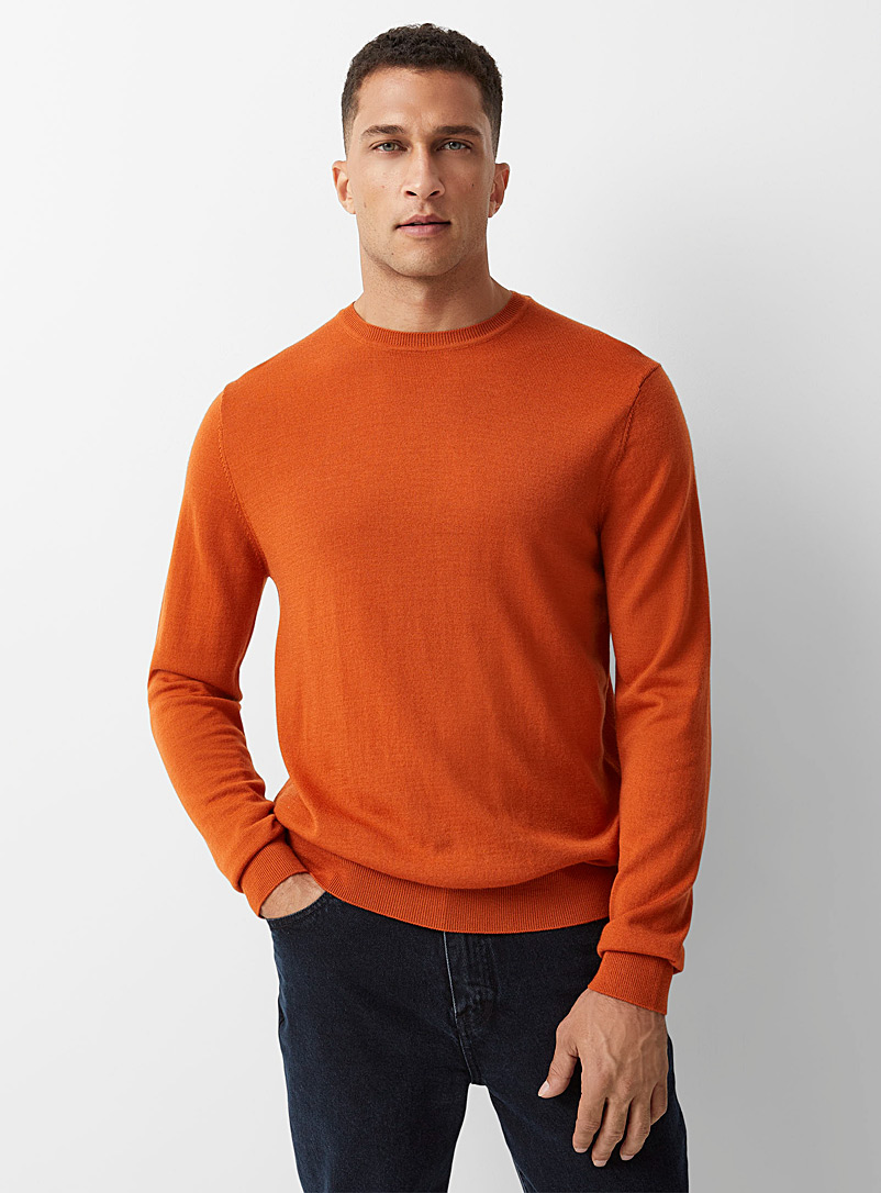 Le 31 Dark Orange Responsible merino crew-neck sweater for men