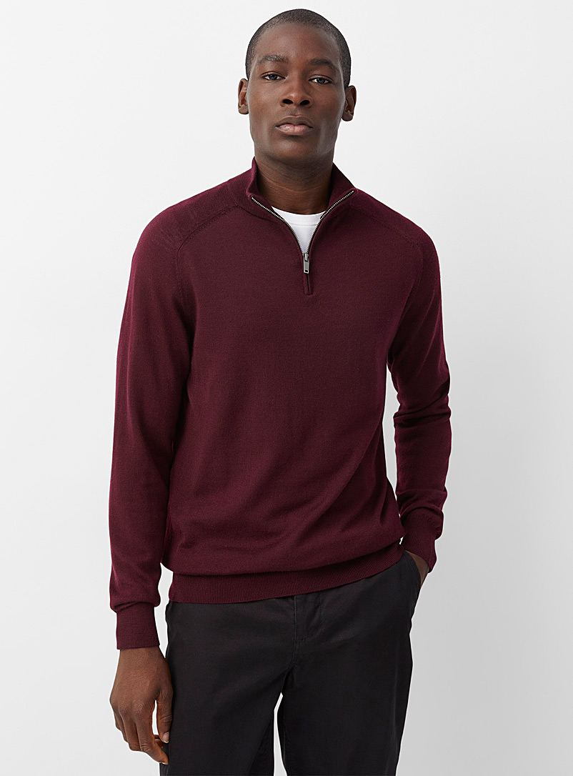 Le 31 Ruby Red Responsible merino zip-neck sweater for men