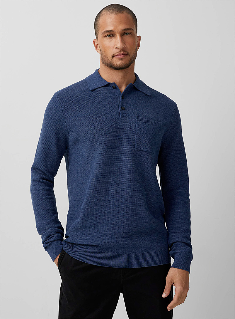 Le 31 Patterned Blue Optical honeycomb knit polo for men