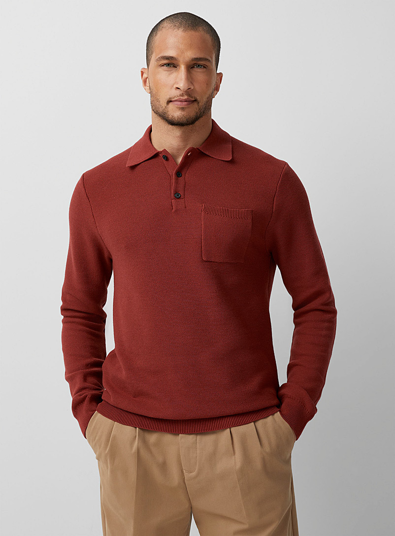 Le 31 Ruby Red Optical honeycomb knit polo for men