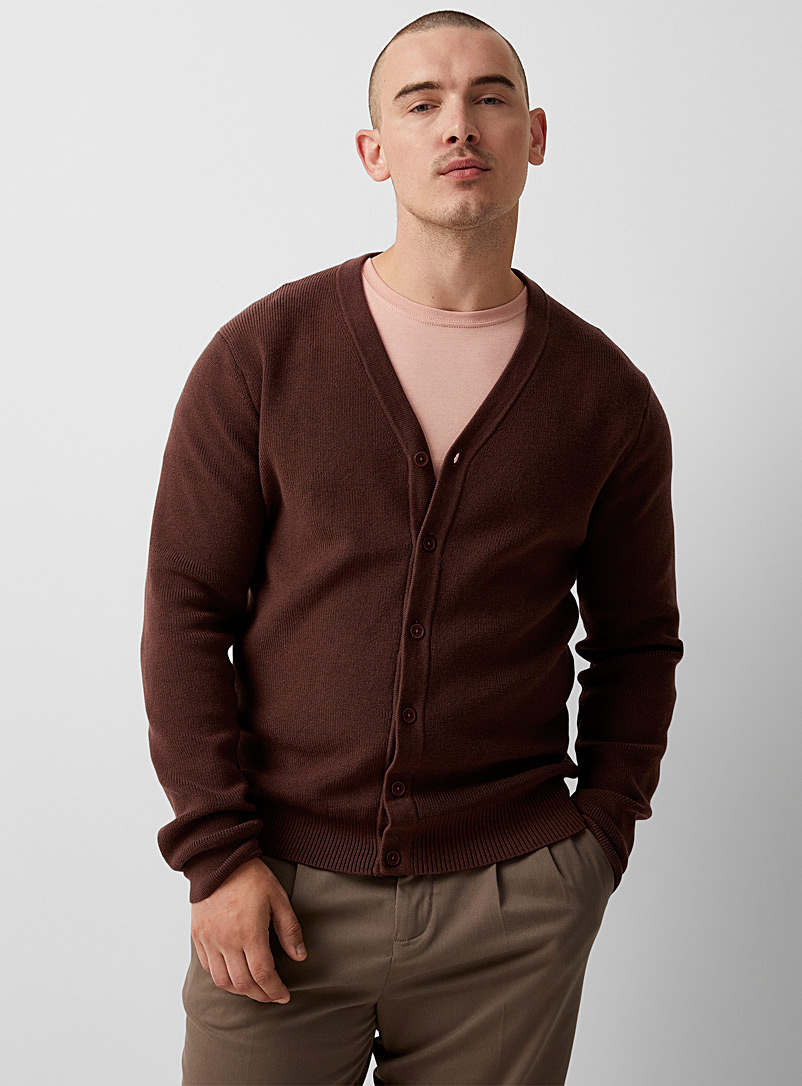Le 31 Medium Brown Mini-rib knit cardigan for men