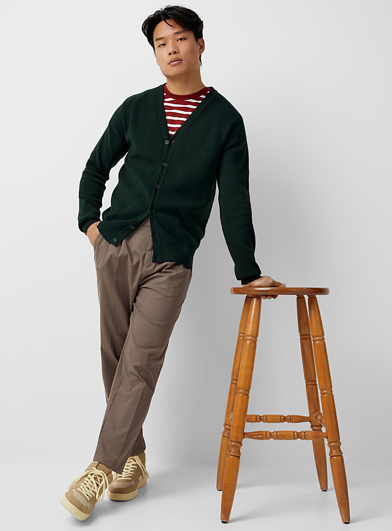 Le 31 Green Mini-rib knit cardigan for men